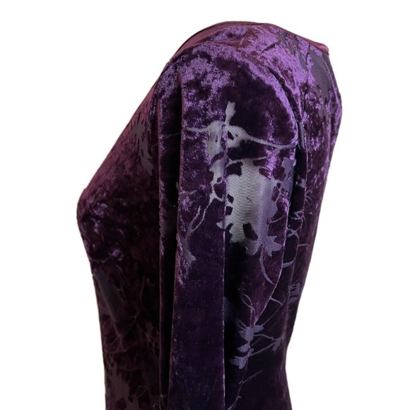 CDC Purple/Plum Velvet/Flocked Damask Floral Long Sleeve Dress Size 4 - Picture 11 of 15